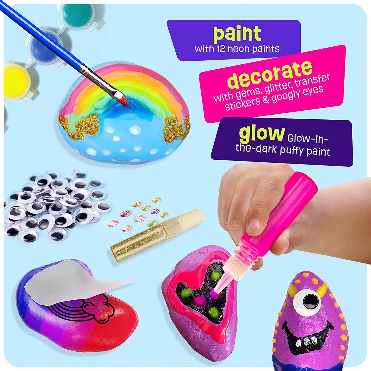 Kids Glow in the Dark Rock Painting Kit Arts & Crafts Toys Ages 4–12