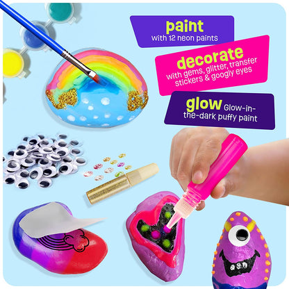 Kids Glow in the Dark Rock Painting Kit Arts & Crafts Toys Ages 4–12
