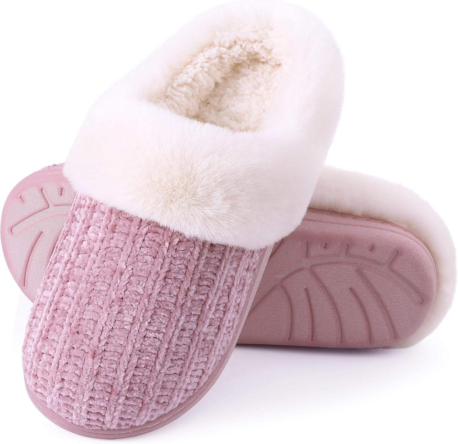 Women's Cozy Knit House Slippers with Fleece Lining, Memory Foam, and Versatile Indoor/Outdoor Soles
