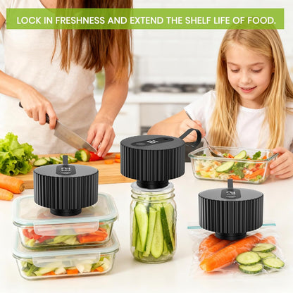 2025 Upgrade 3-In-1 Electric Mason Jar Vacuum Sealer Kit，One-Touch Electric Sealing， for Wide-Mouth Regular-Mouth Mason Jars, Portable Vacuum Sealer for Jars, Gifts for Mom, Grandma (Black)