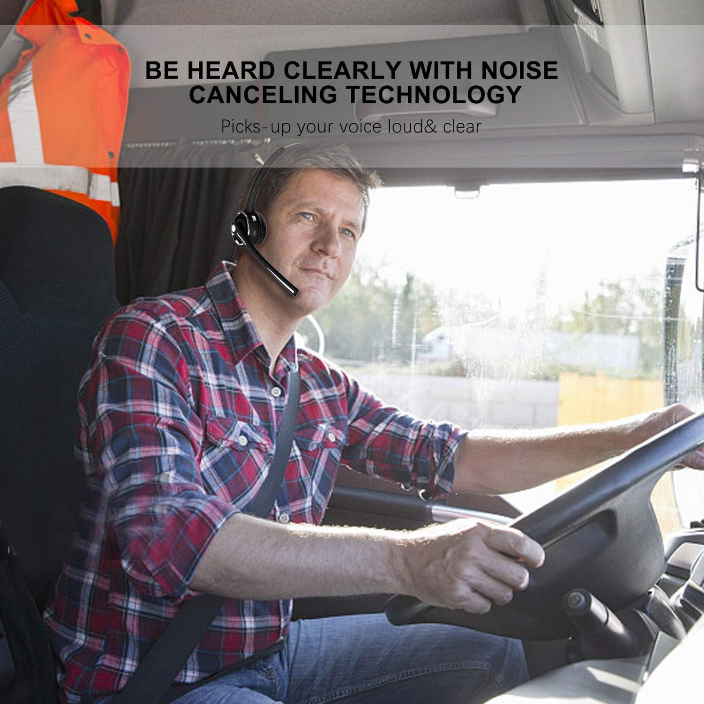 Trucker Bluetooth Headset Wireless Headset with Microphone over the Head Headset with Noise Cancelling Sound on Ear Car Earphones Office Earpiece for Cell Phone Skype Call Center Bluetooth V5.0
