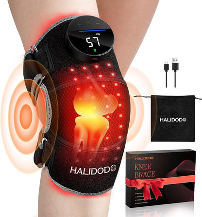 Red Light Therapy & Vibration Massage Knee Brace - Wireless Rechargeable Controller, 660Nm & 850Nm Red Light Therapy Heated Device for Knee/Joint/Elbow/Shoulder.