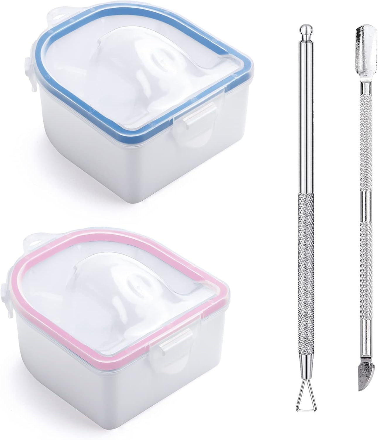 Nail Soaking Bowl Set - Gel Polish and Dip Powder Remover with Triangle Cuticle Peeler and Stainless Steel Cuticle Pusher (Pink)