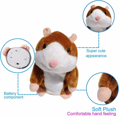 Cute Electric Talking Hamster Plush Toy-Interactive Plush Animals Imitate Your Voice and Nod to Soothe Accompany Kids Gift