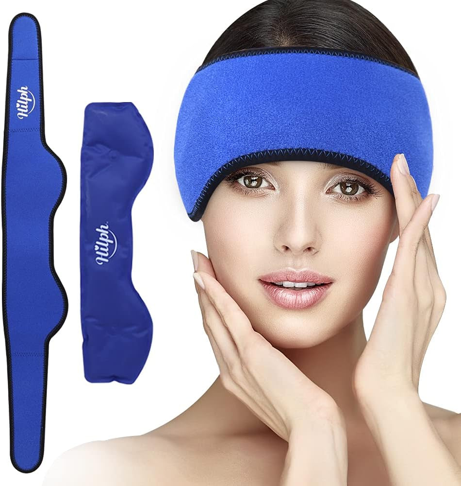 Headache Ice Pack Migraine Ice Head Wrap, Reusable Relief Headband Stress Relief (Blue)