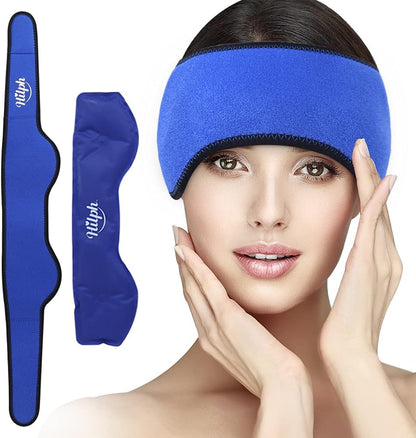 Headache Ice Pack Migraine Ice Head Wrap, Reusable Relief Headband Stress Relief (Blue)