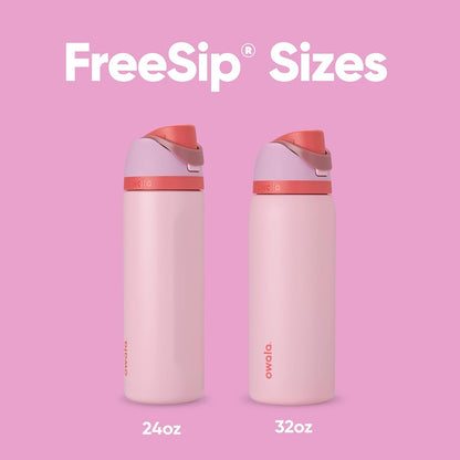 Freesip Insulated Stainless Steel Water Bottle with Straw for Sports and Travel, Bpa-Free Sports Water Bottle, 24 Oz, Pink, Angel Food Cake
