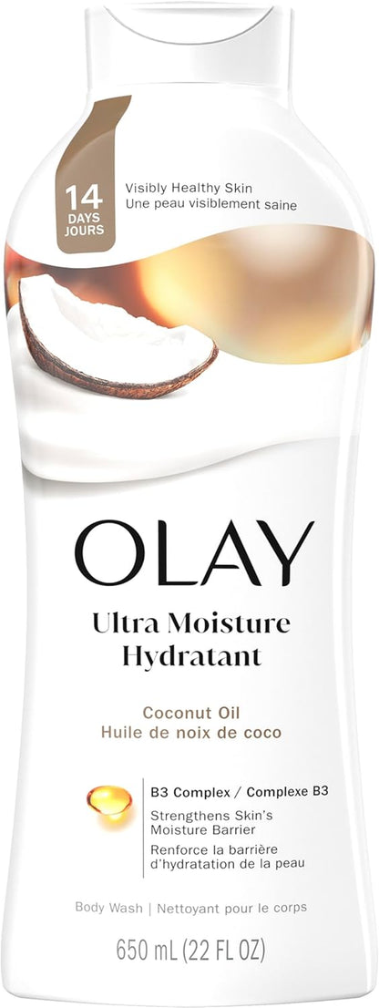 Ultra Moisture Coconut Oasis Body Wash, for Smooth and Healthy Looking Skin, Free from Parabens, 2.6 L Total (4 Count of 650 Ml Each)