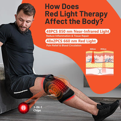 Red Light Therapy & Vibration Massage Knee Brace - Wireless Rechargeable Controller, 660Nm & 850Nm Red Light Therapy Heated Device for Knee/Joint/Elbow/Shoulder.