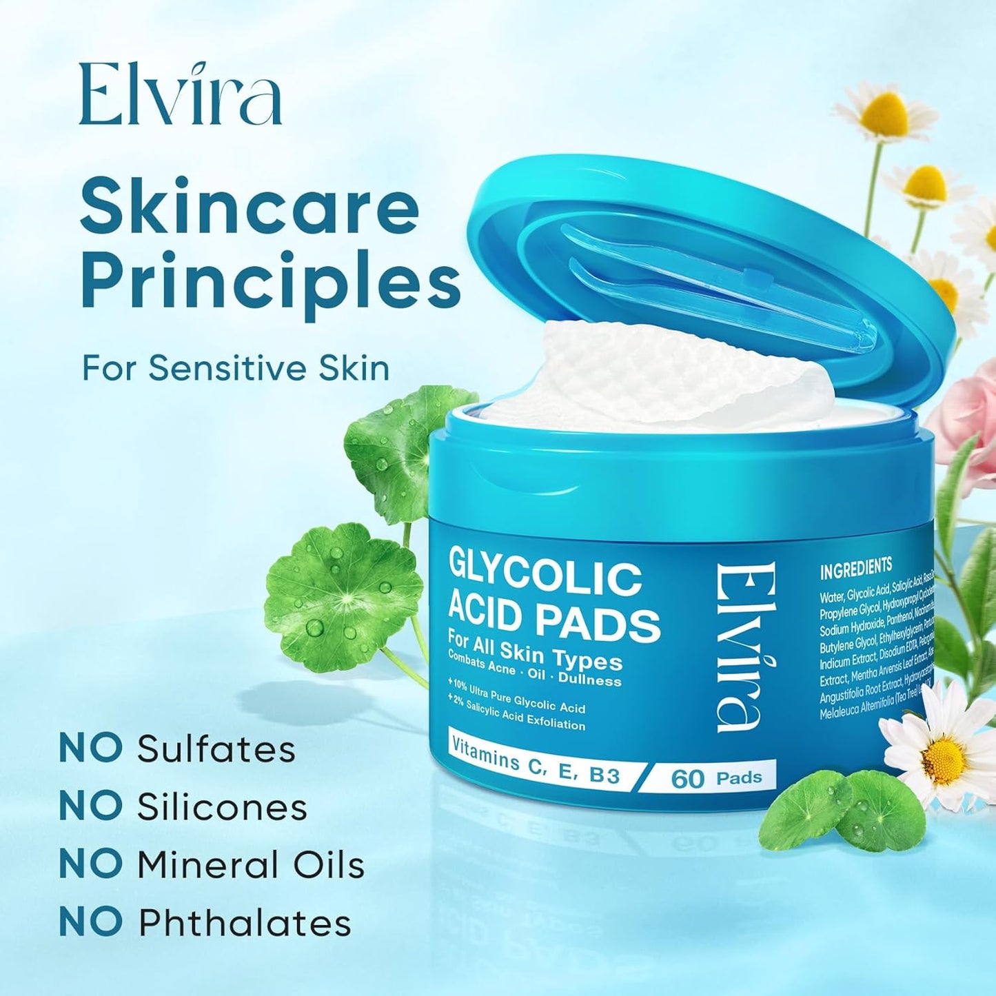 Acne Exfoliating Toner Pads Glycolic 10% Salicylic 2% Niacinamide