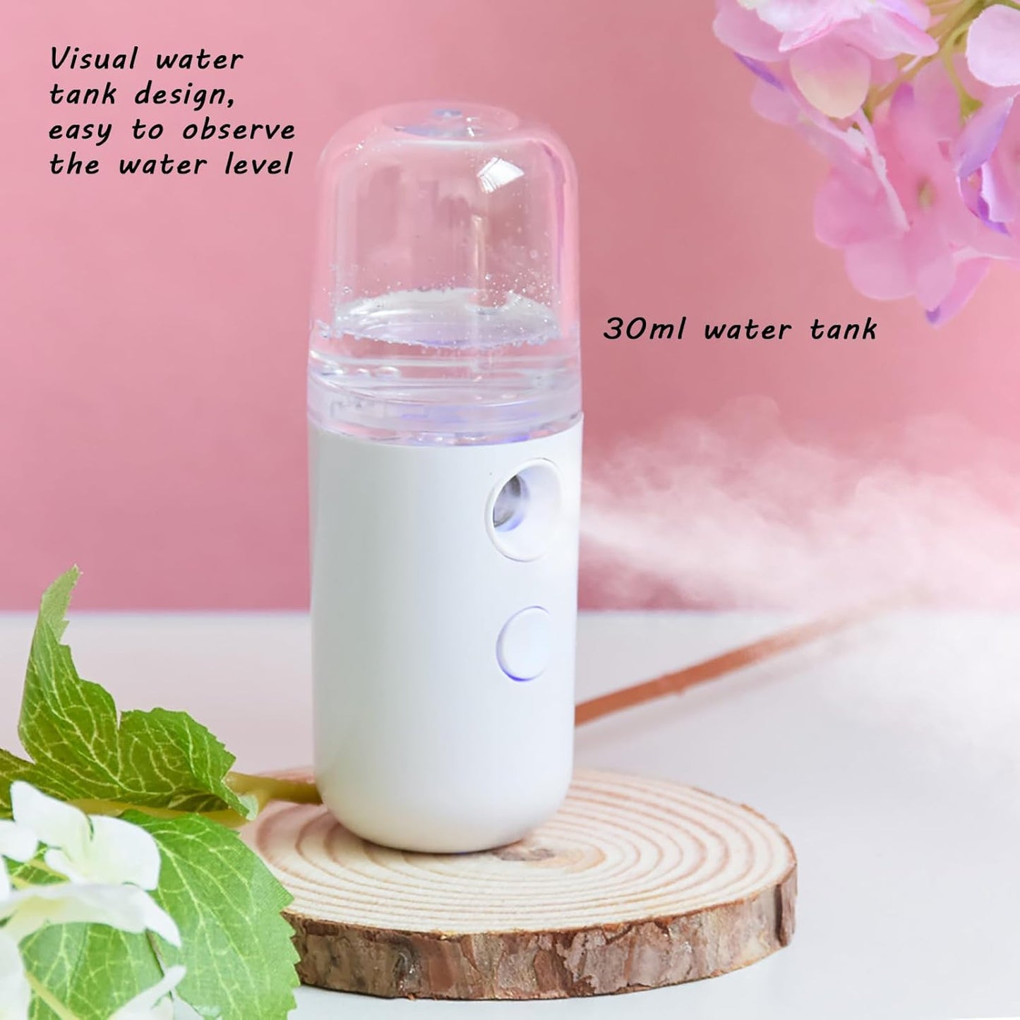 2Pack  Facial Mister, Portable Face Mister, Cool Nano Mist Sprayer for Face Hydrating, Mini Handy Mister for Eyelash Extensions with 1Oz Large Capacity Screwing Visual Water Tank Black/White