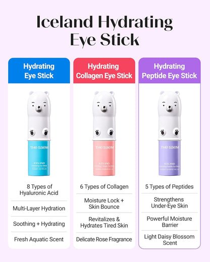 Iceland Hydrating Peptide Eye Stick 0.24Oz - Elasticity, Cooling, Moisturizing Eye Balm for Loose Skin – under Eye Treatment - Balm to Smooth Skin Texture - Daisy Flower Scent