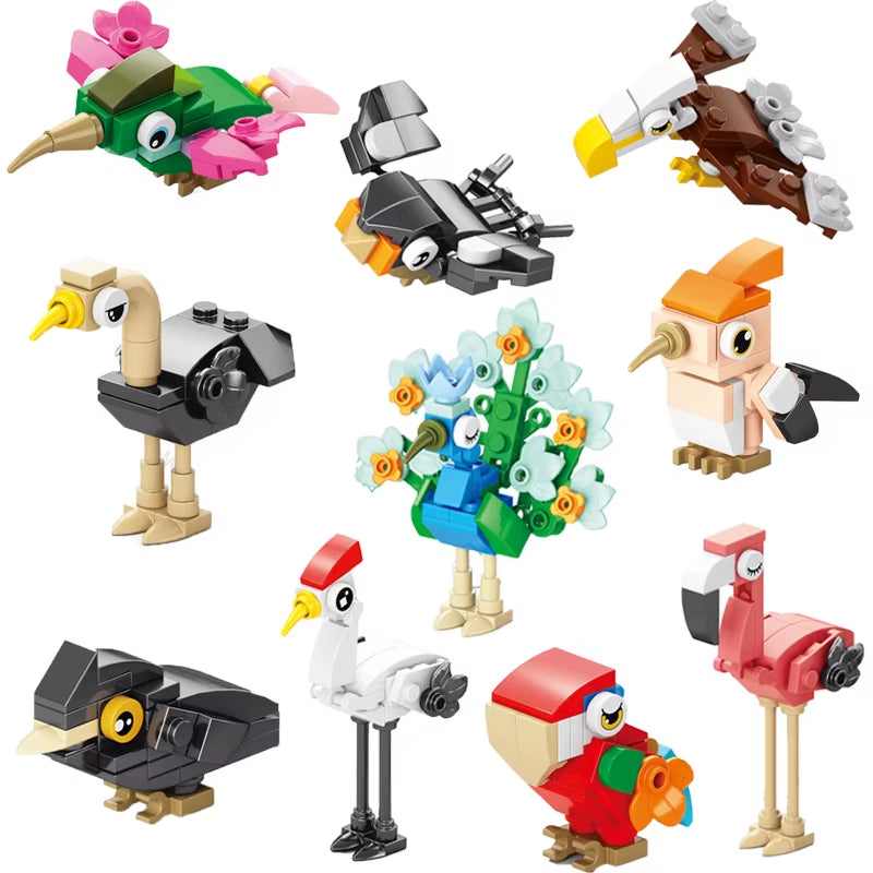 MOC City Creative Building Blocks Accessories Zoo Rhino Lion Kangaroo Wolf Fox Frog Bee Crow Peacock Mini Brick Toy Gifts X021