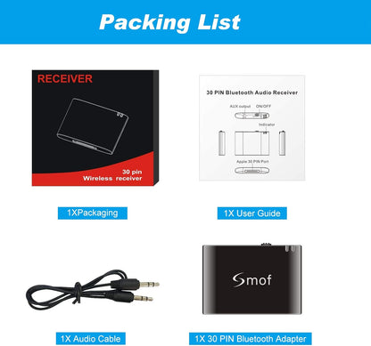 30 Pin Bluetooth Adapter Receiver-Bose Sounddock Bluetooth Adapter Low Latency Bluetooth Audio Receiver with 3.5Mm Aux Cable for Ipod Dock/Iphone/Sony/30 Pin Dock Speakers(Not for CAR or Motorcycle)