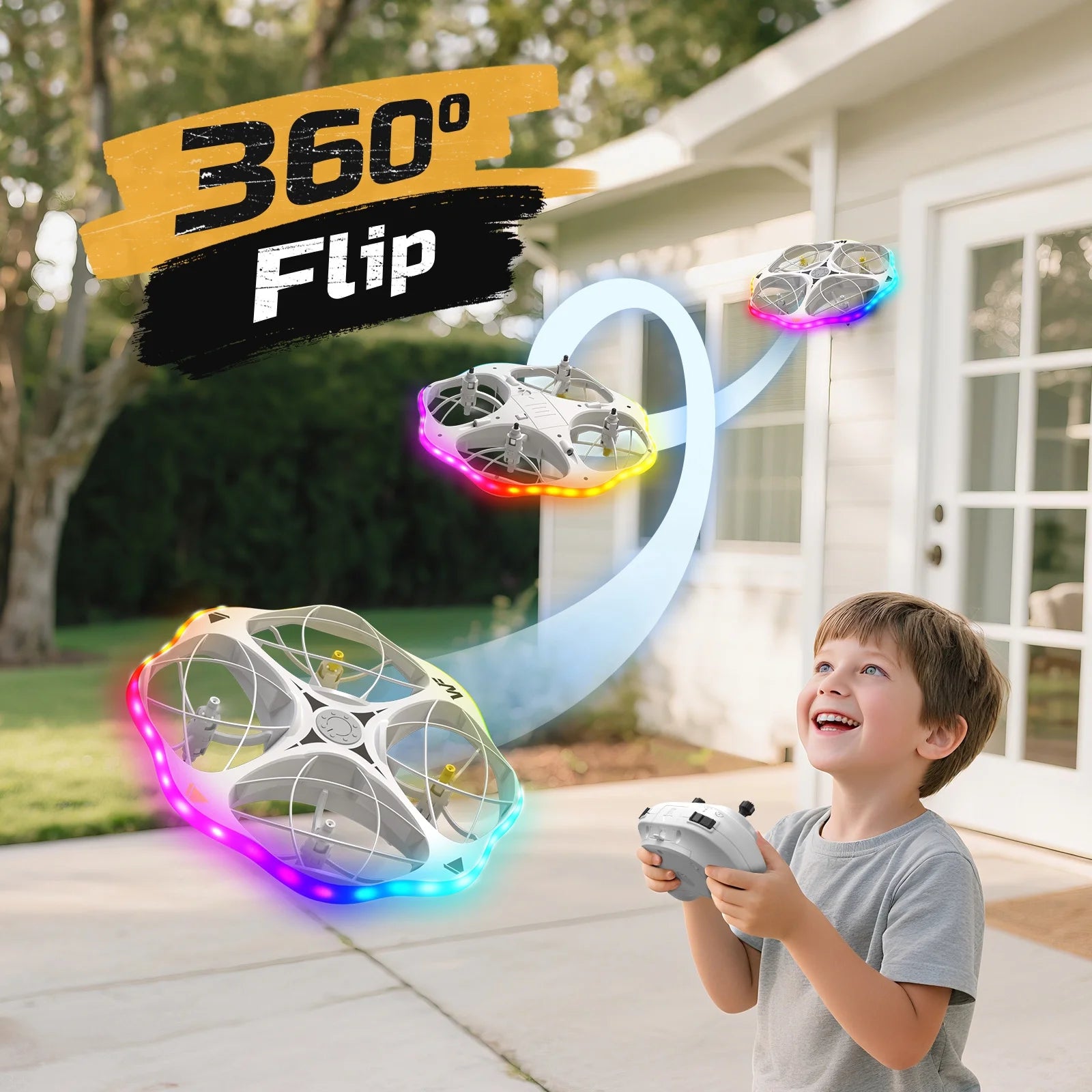 UFO RC Drone for Kids Quadcopter with LED Lights 360° Flip Remote Control White