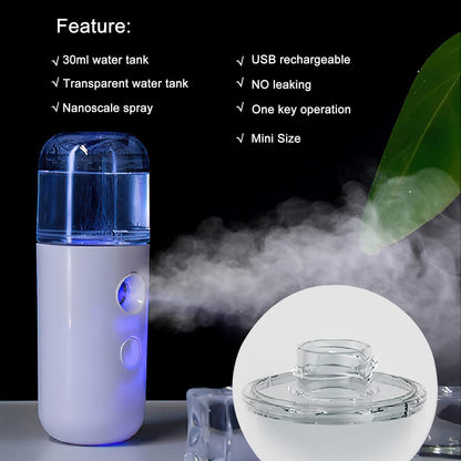 2Pack  Facial Mister, Portable Face Mister, Cool Nano Mist Sprayer for Face Hydrating, Mini Handy Mister for Eyelash Extensions with 1Oz Large Capacity Screwing Visual Water Tank Black/White