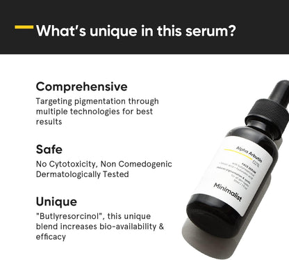  Face Serum - Hyaluronic Acid - Alpha Arbutin 2% for Blemishes, Dark Spots, PIH & Uneven Skin Tone | 30Ml