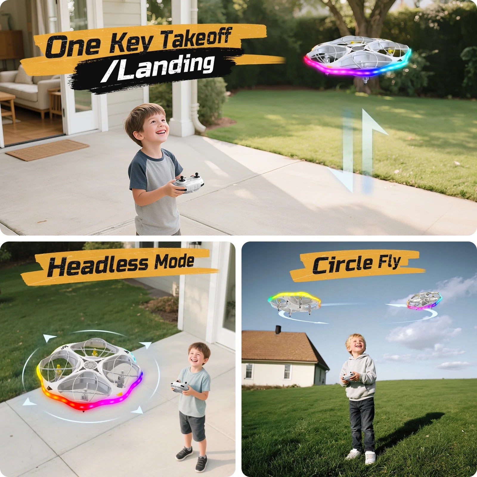 UFO RC Drone for Kids Quadcopter with LED Lights 360° Flip Remote Control White