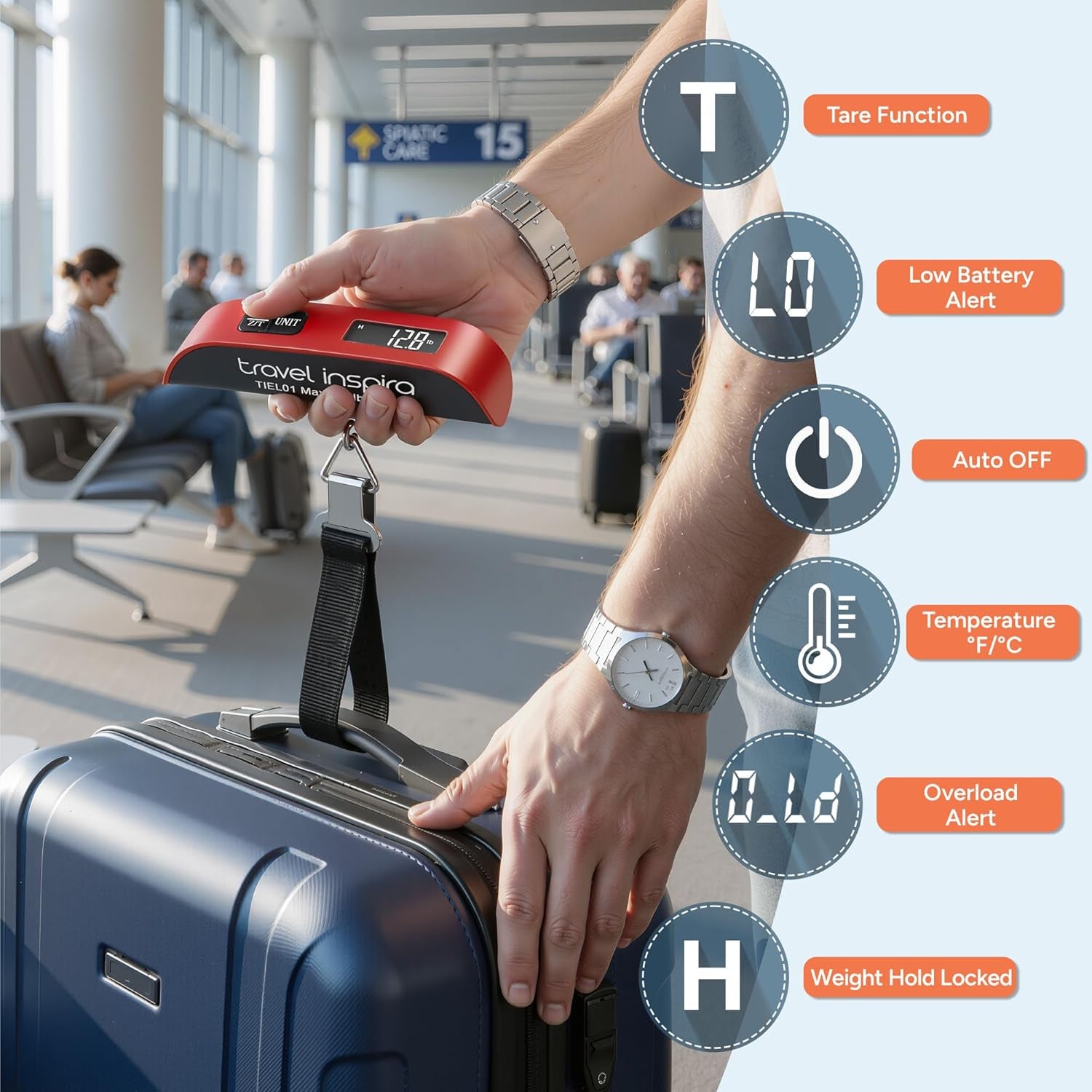 Digital Luggage Scale 110LB /50 KG with LCD Display,Overload Alarm Temperature Sensor-Red