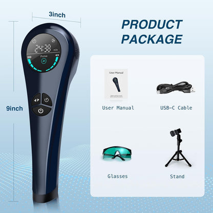 Cold Laser Therapy Device, Portable Handheld Red Light Therapy for Joint and Muscle Pain Relief, Wound Healing, Dual Wavelenghth (4X808Nm+14X650Nm) with Adjustable Timer and Intensity