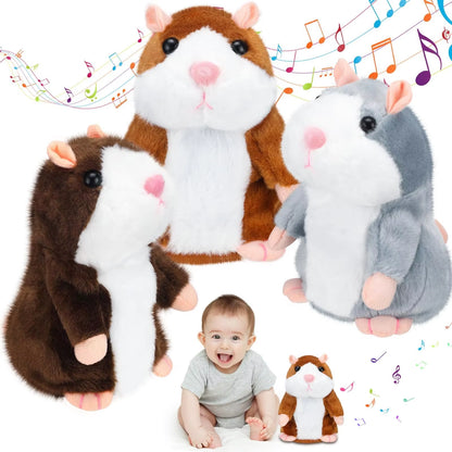 Cute Electric Talking Hamster Plush Toy-Interactive Plush Animals Imitate Your Voice and Nod to Soothe Accompany Kids Gift
