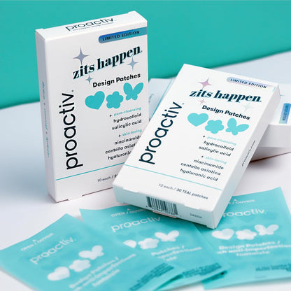 Zits Happen Design Acne Patches, Hydrocolloid Spot Treatment with Salicylic Acid, Heart, Flower & Butterfly Shapes, Dermatologist-Developed, 30-Count