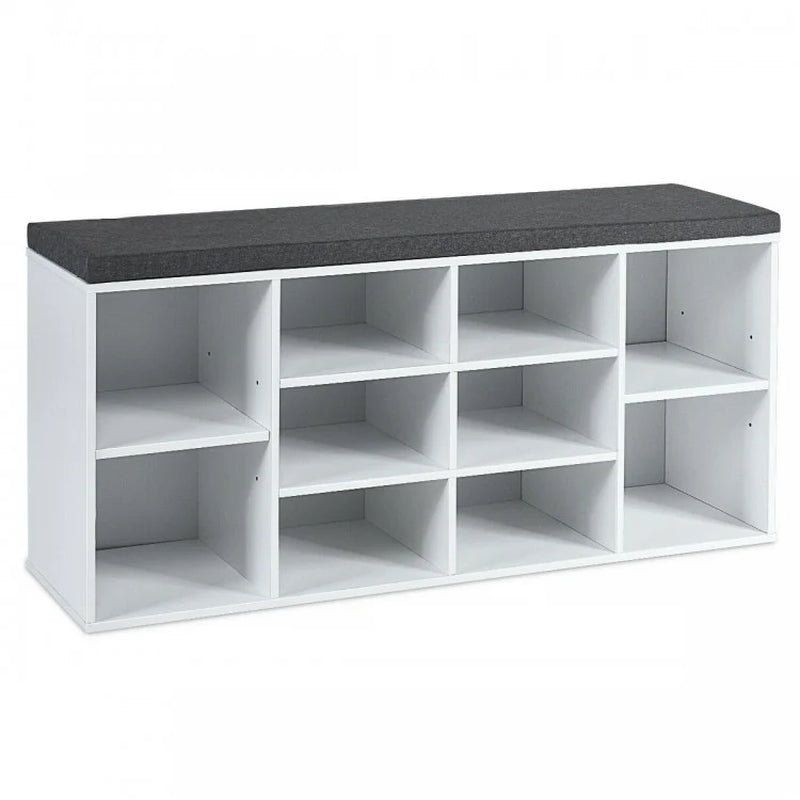 10-Cube Shoe Storage Bench with Cushion for Entryway Organization