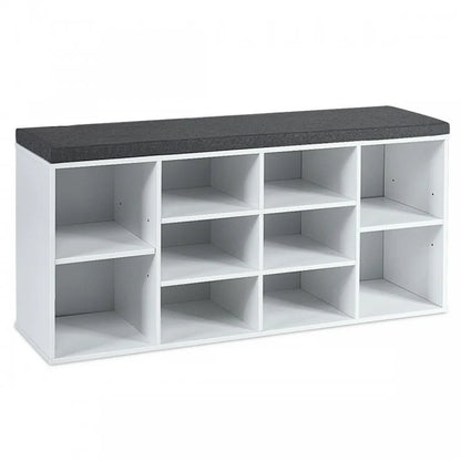 10-Cube Shoe Storage Bench with Cushion for Entryway Organization