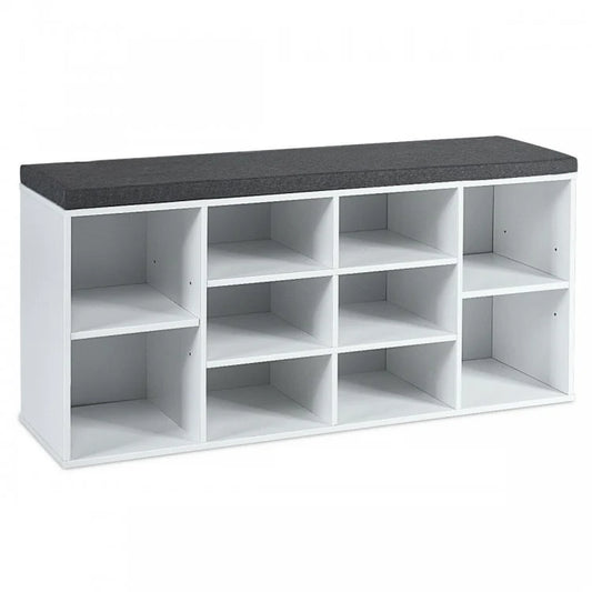 10-Cube Shoe Storage Bench with Cushion for Entryway Organization
