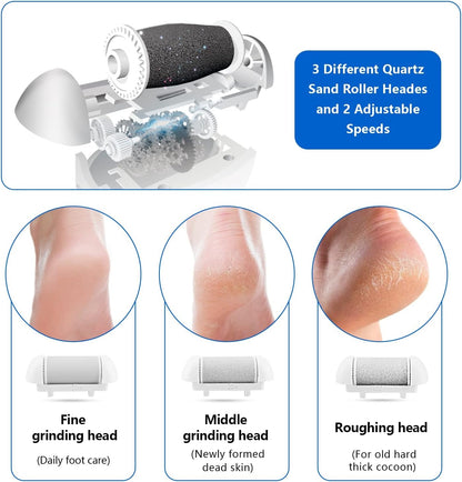 Rechargeable Callous Removers 3 Grinding Heads- Electric Foot Callus Remover Kit, Portable Waterproof Foot File, Pedicure Tools Feet Care, Hard Cracked Dry Skin
