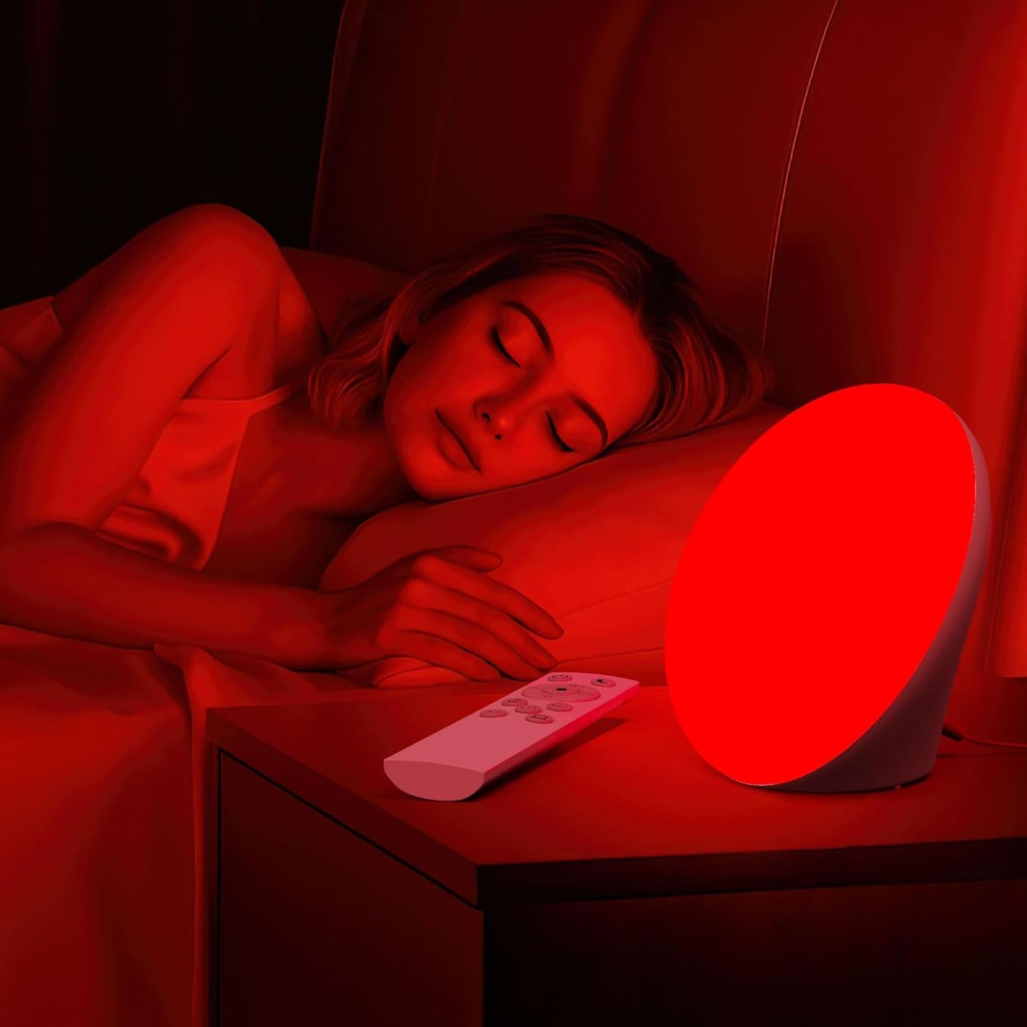 670Nm Red Light Therapy Sleep Device & 10,000 Lux Sun Lamp – Dual Function Sleep Aid and Sunlight Lamp, Red Night Light Lamp to Support Deep Relaxation and Improve Sleeping for Adult & Kid Bedroom