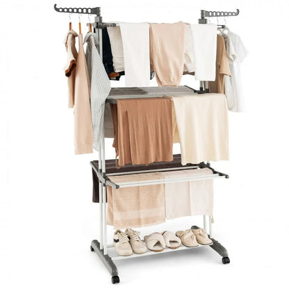 4-Tier Adjustable Clothes Drying Rack with Rotatable Side Wings and Collapsible Shelves