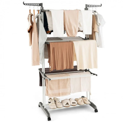 4-Tier Adjustable Clothes Drying Rack with Rotatable Side Wings and Collapsible Shelves