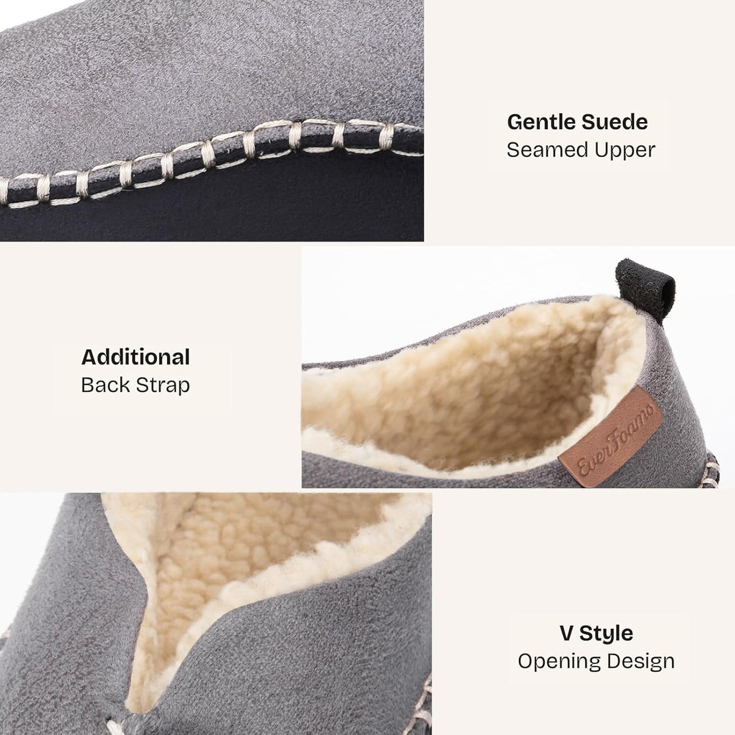 Men's Suede Moccasin Slippers with Memory Foam and Fuzzy Sherpa Lining