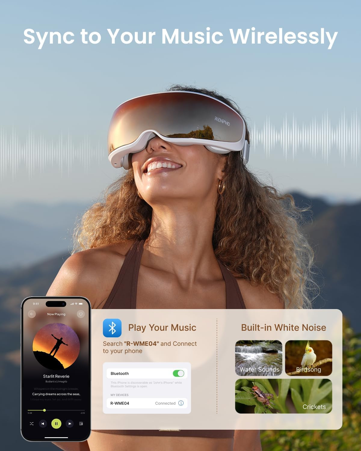 Eyeris Calina Eye Temple Massager for Migraines, FSA Eligible HSA, Birthday Valentines Day Gifts for Women Men, Voice Control, Slidable Temple Massage Cushions, Heated Eye Mask