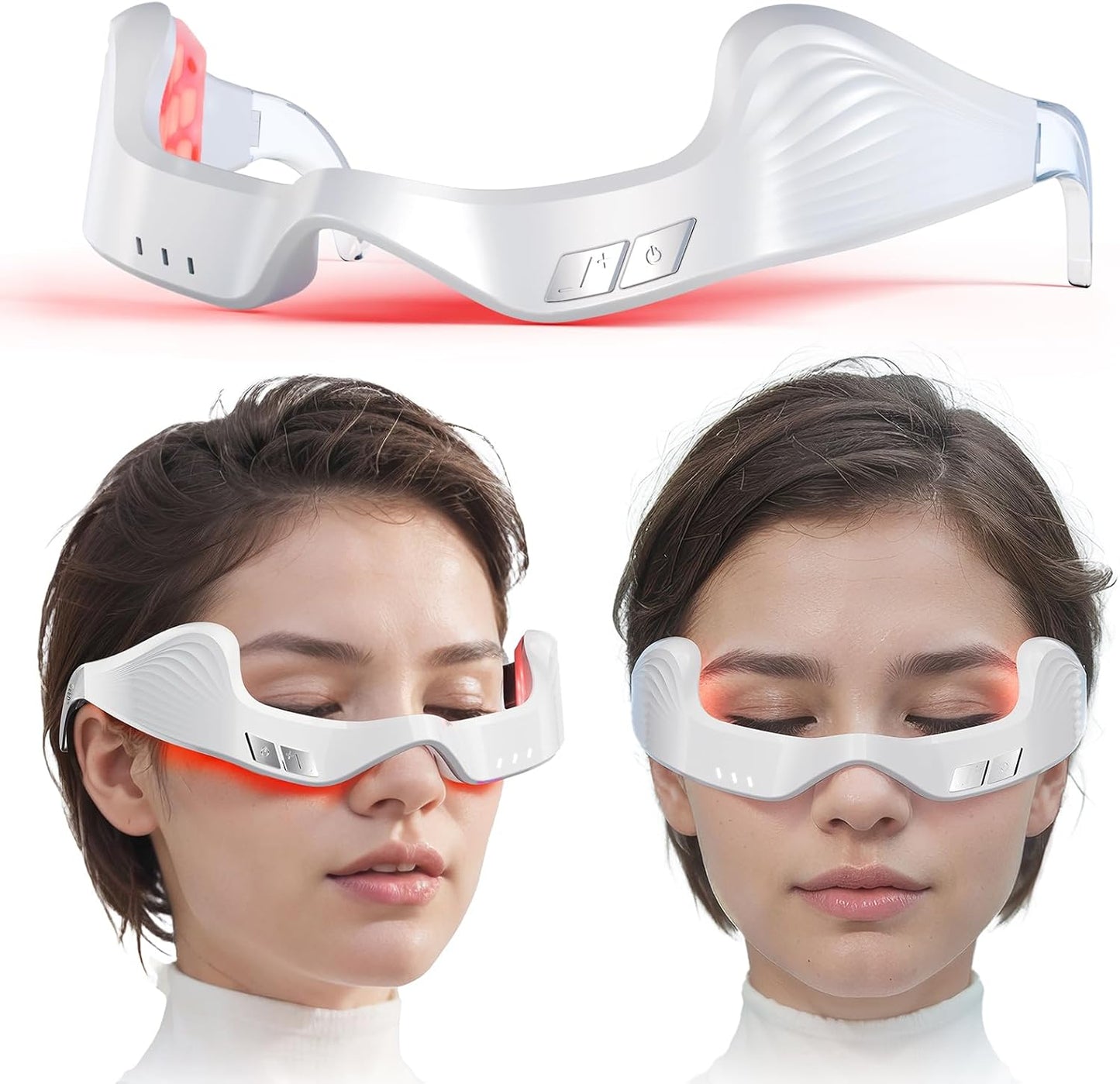 Under Eye Red Light Therapy Device, Facial Red Light Therapy for Reducing Dark Circles and Puffiness, Smoothing Fine Lines, Eye Massager with Glasses Strap