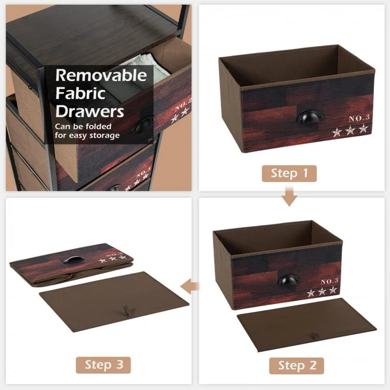 Industrial 4-Drawer Fabric Storage Dresser with Steel Frame