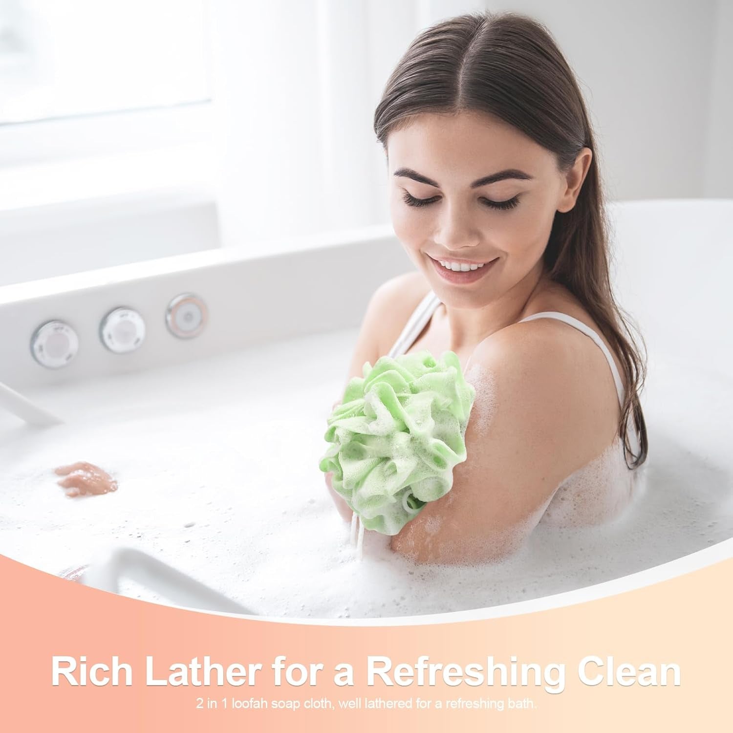 3-Pack Loofah Washcloth Combo 2-In-1, Soap Saver Pouch with Bar Soap Pocket, Exfoliating & Reusable Shower Sponge for Body Wash (Green, Purple, Khaki)