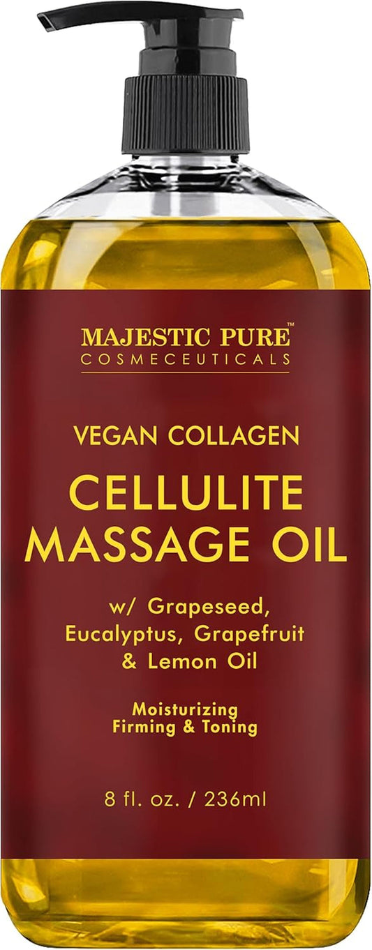 Cellulite Massage Oil with Vegan Collagen and Stem Cells - Unique Essential Oil Blend for Skin Tightening | Firming, 8 Fl Oz