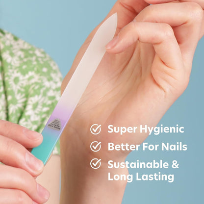 Glass Nail File in Case, Glass Fingernail File, Manicure Nail Care, Expert Precision Filing + Smooth Finish- Pastel Premium Czech Glass File