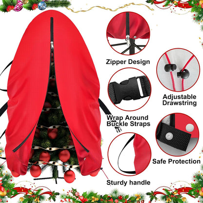 Upright Christmas Tree Storage Bag with Adjustable Straps, Christmas Tree Cover with Zipper Drawstring for 7.5 Foot Artificial Tree Standing with Ornaments, Dustproof