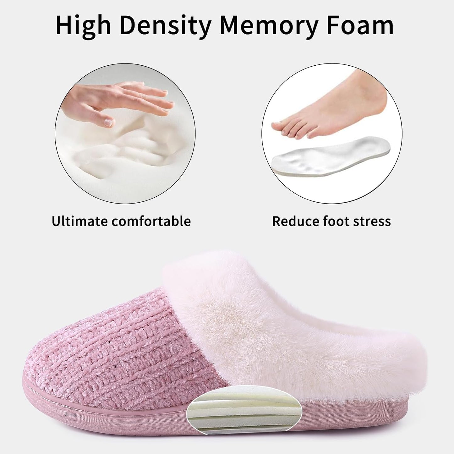 Women's Cozy Knit House Slippers with Fleece Lining, Memory Foam, and Versatile Indoor/Outdoor Soles