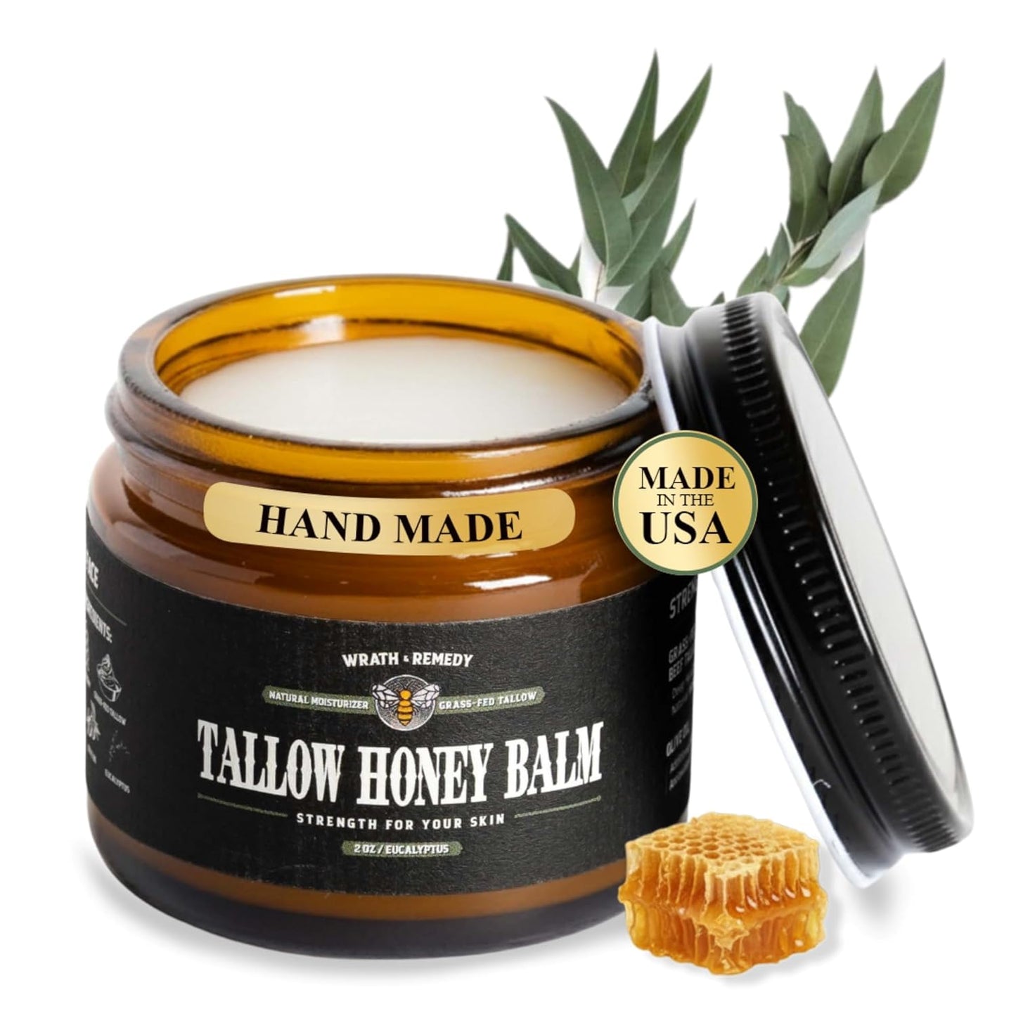 Organic Beef Tallow for Skin - 4 OZ (Unscented) — Grass Fed Beef Tallow for Face + Body — Us-Made Whipped Tallow and Honey Balm Moisturizer for Dry and Sensitive Skin, Eczema, Rosacea (No Additives)