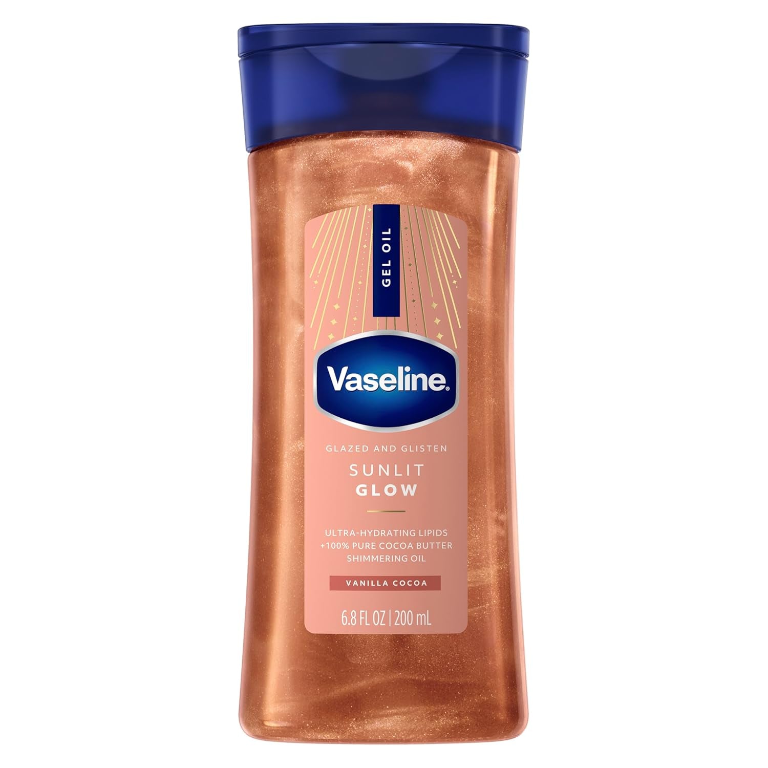 Glazed and Glisten Sunlit Glow Body Gel Oil Vanilla Cocoa Shimmering with Ultra-Hydrating Lipids and 100% Pure Cocoa Butter, 6.8 Oz
