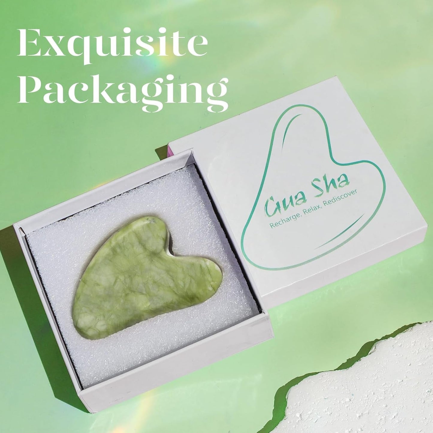 Gua Sha Facial Tool for Self Care, Massage Tool for Face and Body Treatment, Made of Xiuyan Jade, Relieve Tensions and Reduce Puffiness