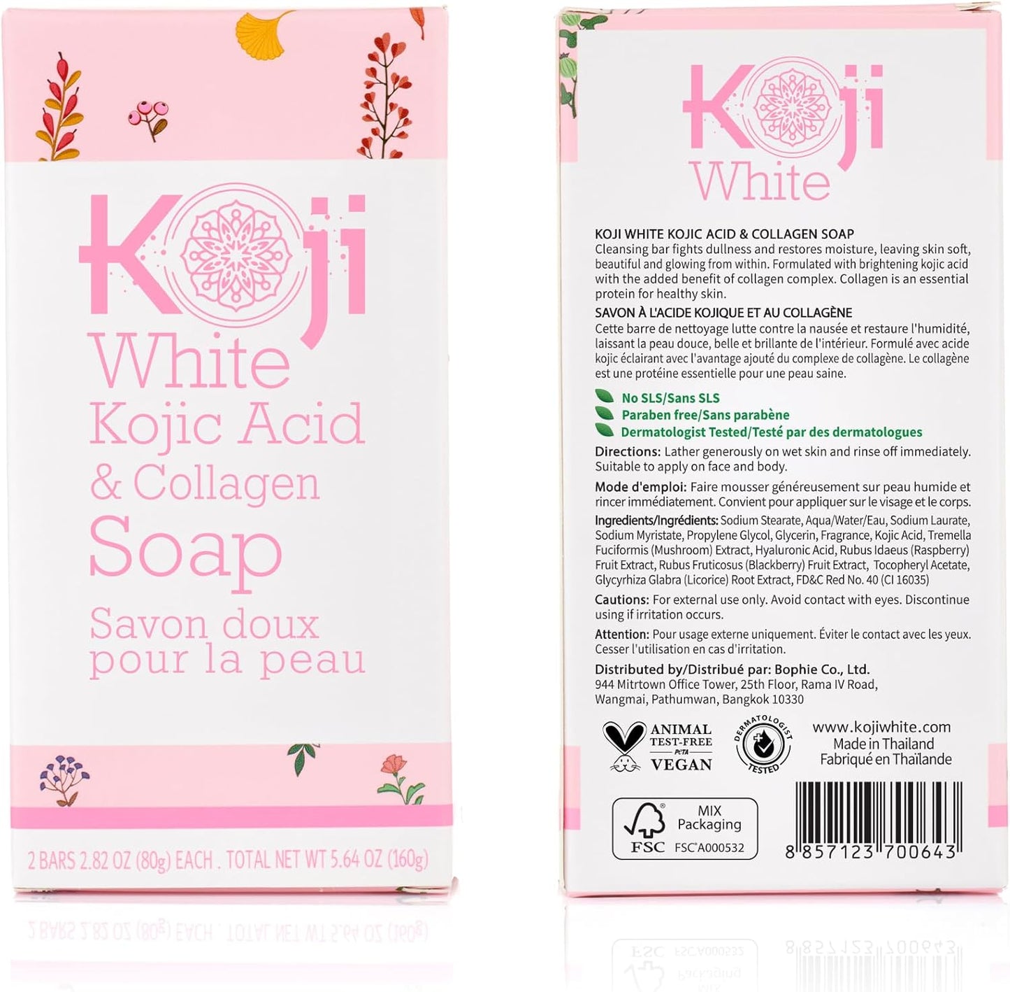 Kojic Acid & Collagen Soap, Cleansing Bar for Face and Body, Vegan Soap, 80G (2 Bars)