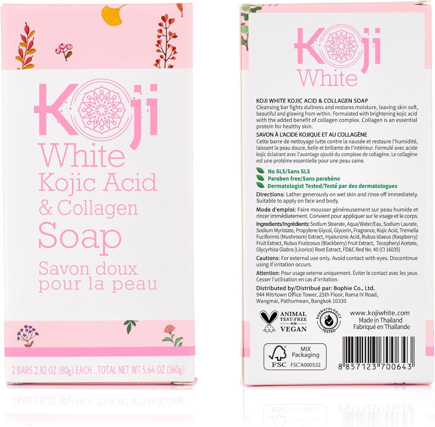 Kojic Acid & Collagen Soap, Cleansing Bar for Face and Body, Vegan Soap, 80G (2 Bars)