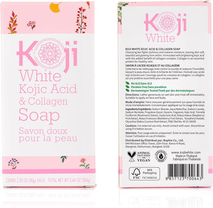 Kojic Acid & Collagen Soap, Cleansing Bar for Face and Body, Vegan Soap, 80G (2 Bars)