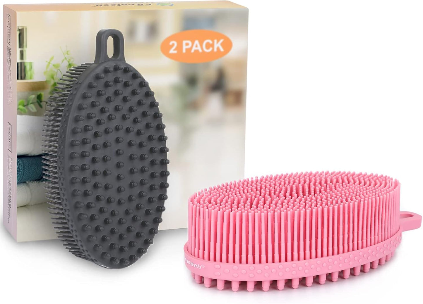 Dual-Sided Silicone Shower Body Wash Scrubber for Gentle Exfoliation and Cleansing, More Hygienic and Durable than Loofah, Black