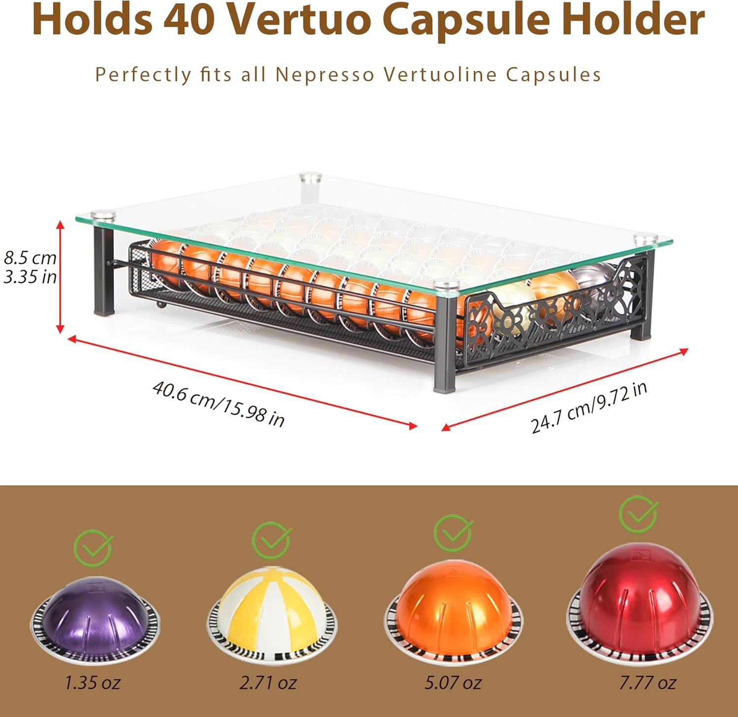 Coffee Pod Holder Kitchen Organizer Storage Holder Drawer Compatible with Nespresso Vertuoline Stores 40 Coffee Pods